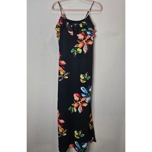 Vtg Mossimo‎ Y2K Dress Womens M Black Floral Ruffle Sleeveless Sundress Maxi